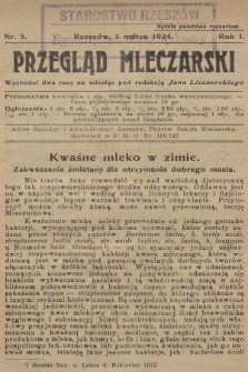 Przegląd Mleczarski. R.1, 1924, nr 5