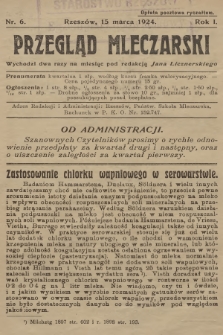 Przegląd Mleczarski. R.1, 1924, nr 6