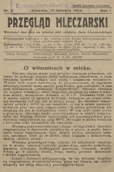 Przegląd Mleczarski. R.1, 1924, nr 8