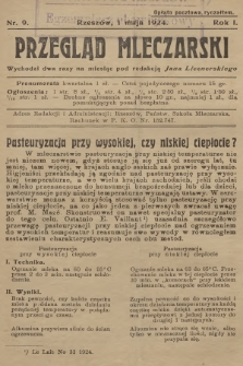 Przegląd Mleczarski. R.1, 1924, nr 9