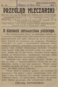 Przegląd Mleczarski. R.1, 1924, nr 14