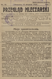 Przegląd Mleczarski. R.1, 1924, nr 16