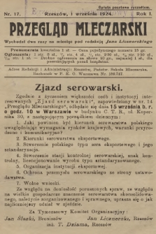 Przegląd Mleczarski. R.1, 1924, nr 17