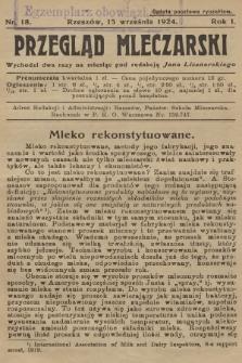 Przegląd Mleczarski. R.1, 1924, nr 18