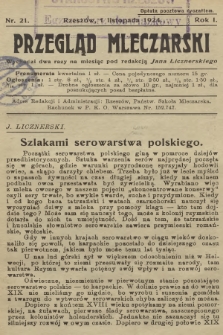 Przegląd Mleczarski. R.1, 1924, nr 21