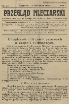 Przegląd Mleczarski. R.1, 1924, nr 22