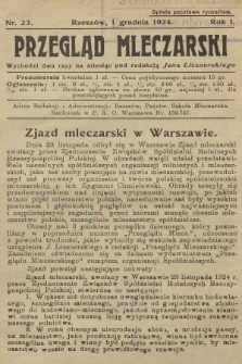 Przegląd Mleczarski. R.1, 1924, nr 23