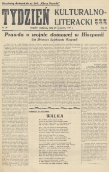 Tydzień Kulturalno-Literacki : bezpłatny dodatek do nr... „Głosu Narodu”. 1937, nr 39