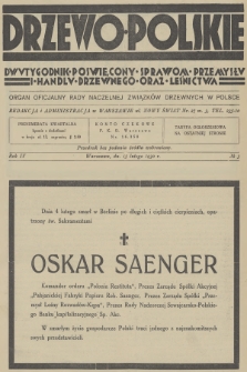 Drzewo Polskie : dwutygodnik poświęcony sprawom przemysłu i handlu drzewnego oraz leśnictwa : organ oficjalny Rady Naczelnej Związków Drzewnych w Polsce. R.4, 1930, nr 3