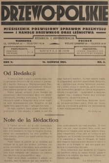 Drzewo Polskie : miesięcznik poświęcony sprawom przemysłu i handlu drzewnego oraz leśnictwa. R.5, 1931, nr 6 + wkładka