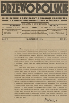Drzewo Polskie : miesięcznik poświęcony sprawom przemysłu i handlu drzewnego oraz leśnictwa. R.5, 1931, nr 8-9