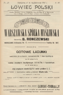 Łowiec Polski : dwutygodnik ilustrowany, poświęcony myślistwu, broni i hodowli psów myśliwskich : organ Warszawskiego Oddziału Cesarskiego Towarzystwa Prawidłowego Myślistwa. R.9, 1907, nr 20