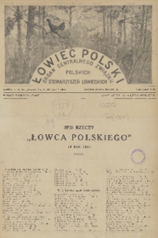 Łowiec Polski : organ Centralnego Związku Polskich Stowarzyszeń Łowieckich. R.20, 1927, Spis rzeczy