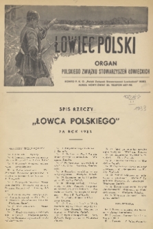 Łowiec Polski : organ Polskiego Związku Stowarzyszeń Łowieckich. 1933, Spis rzeczy