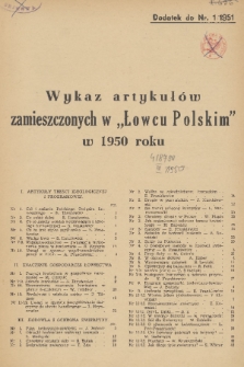 Łowiec Polski : organ Polskiego Związku Łowieckiego. R.52, 1950, Spis rzeczy