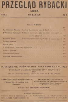 Przegląd Rybacki : miesięcznik poświęcony sprawom rybactwa wydawany z zasiłku Ministerstwa Rolnictwa przy Muzeum Przemysłu i Rolnictwa w Warszawie. R.1, 1928, № 6