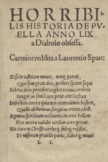 Horribilis Historia De Pvella Anno LIX a Diabolo obsessa