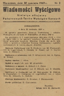 Wiadomości Wyścigowe : biuletyn oficjalny Państwowych Torów Wyścigów Konnych. 1969, nr 2