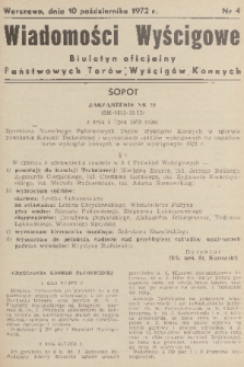 Wiadomości Wyścigowe : biuletyn oficjalny Państwowych Torów Wyścigów Konnych. 1972, nr 4