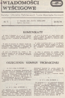 Wiadomości Wyścigowe : biuletyn oficjalny Państwowych Torów Wyścigów Konnych. 1974, nr 5