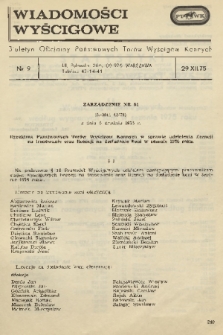 Wiadomości Wyścigowe : biuletyn oficjalny Państwowych Torów Wyścigów Konnych. 1975, nr 9