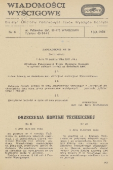 Wiadomości Wyścigowe : biuletyn oficjalny Państwowych Torów Wyścigów Konnych. 1981, nr 6