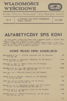 Wiadomości Wyścigowe : biuletyn oficjalny Państwowych Torów Wyścigów Konnych. 1982, nr 8