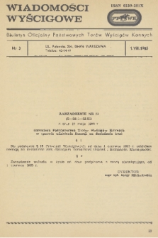 Wiadomości Wyścigowe : biuletyn oficjalny Państwowych Torów Wyścigów Konnych. 1985, nr 3