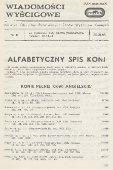Wiadomości Wyścigowe : biuletyn oficjalny Państwowych Torów Wyścigów Konnych. 1985, nr 8