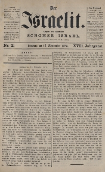 Der Israelit : Organ der Vereines „Schomer Israel”. 1885, nr 21