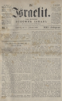 Der Israelit : Organ der Vereines „Schomer Israel”. 1889, nr 1