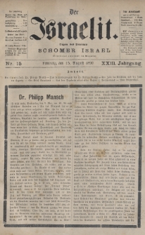 Der Israelit : Organ der Vereines „Schomer Israel”. 1890, nr 15