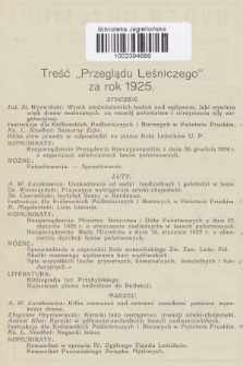 Przegląd Leśniczy : czasopismo miesięczne. 1925, Treść „Przeglądu Leśniczego” za rok 1925