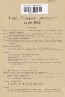 Przegląd Leśniczy : czasopismo miesięczne. 1929, Treść „Przeglądu Leśniczego” za rok 1929