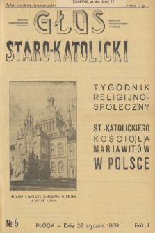 Głos Staro-Katolicki : tygodnik religijno-społeczny : organ St.-Katolick. Kościoła Marjawitów w Polsce. 1939, nr 5