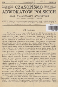 Czasopismo Adwokatów Polskich : Dział Województw Zachodnich : organ Związku Adwokatów Polskich. R.1, 1927, nr  1