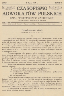 Czasopismo Adwokatów Polskich : Dział Województw Zachodnich : organ Związku Adwokatów Polskich. R.1, 1927, nr 3