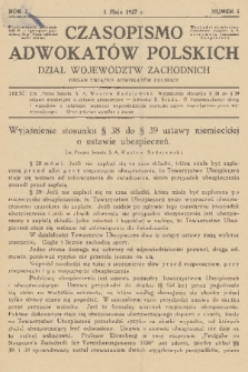 Czasopismo Adwokatów Polskich : Dział Województw Zachodnich : organ Związku Adwokatów Polskich. R.1, 1927, nr 5