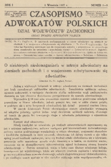 Czasopismo Adwokatów Polskich : Dział Województw Zachodnich : organ Związku Adwokatów Polskich. R.1, 1927, nr 7-9