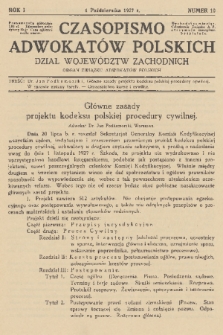 Czasopismo Adwokatów Polskich : Dział Województw Zachodnich : organ Związku Adwokatów Polskich. R.1, 1927, nr 10