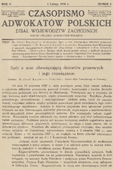 Czasopismo Adwokatów Polskich : Dział Województw Zachodnich : organ Związku Adwokatów Polskich. R.2, 1928, nr 2