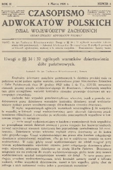 Czasopismo Adwokatów Polskich : Dział Województw Zachodnich : organ Związku Adwokatów Polskich. R.2, 1928, nr 3