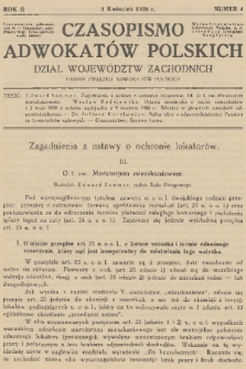 Czasopismo Adwokatów Polskich : Dział Województw Zachodnich : organ Związku Adwokatów Polskich. R.2, 1928, nr 4