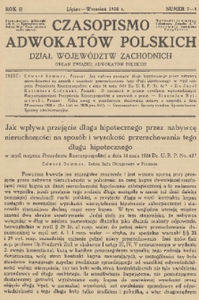 Czasopismo Adwokatów Polskich : Dział Województw Zachodnich : organ Związku Adwokatów Polskich. R.2, 1928, nr 7-9