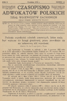 Czasopismo Adwokatów Polskich : Dział Województw Zachodnich : organ Związku Adwokatów Polskich. R.2, 1928, nr 12