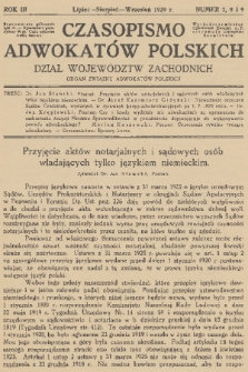 Czasopismo Adwokatów Polskich : Dział Województw Zachodnich : organ Związku Adwokatów Polskich. R.3, 1929, nr 7-9