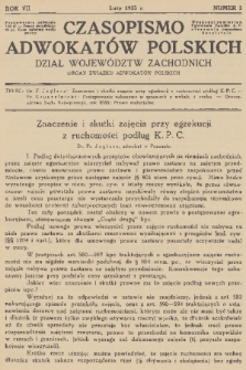 Czasopismo Adwokatów Polskich : Dział Województw Zachodnich : organ Związku Adwokatów Polskich. R.7, 1933, nr 2