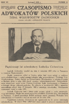 Czasopismo Adwokatów Polskich : Dział Województw Zachodnich : organ Związku Adwokatów Polskich. R.7, 1933, nr 11