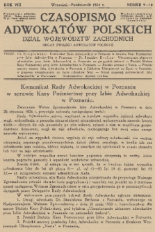 Czasopismo Adwokatów Polskich : Dział Województw Zachodnich : organ Związku Adwokatów Polskich. R.8, 1934, nr 9-10