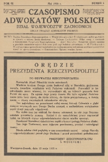 Czasopismo Adwokatów Polskich : Dział Województw Zachodnich : organ Związku Adwokatów Polskich. R.9, 1935, nr 5